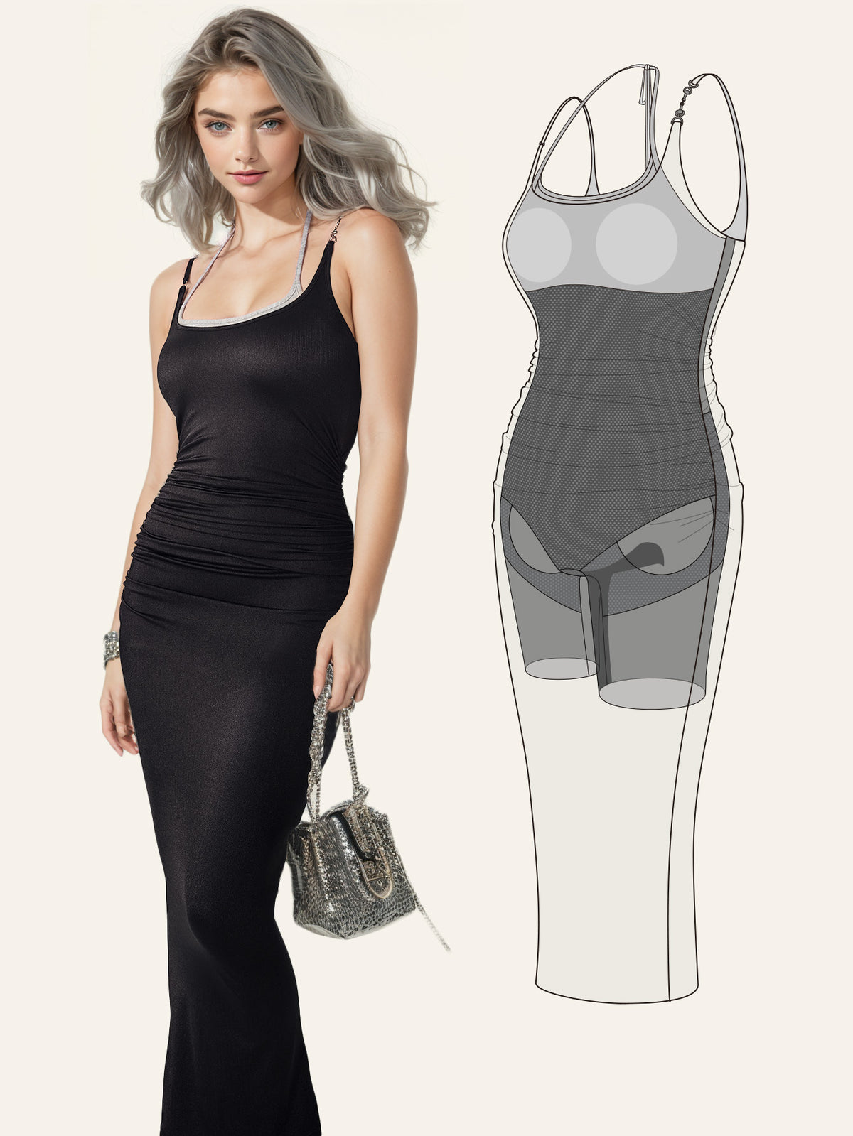 Urban Fashion Ruched Waist Bodycon Shapewear Dress