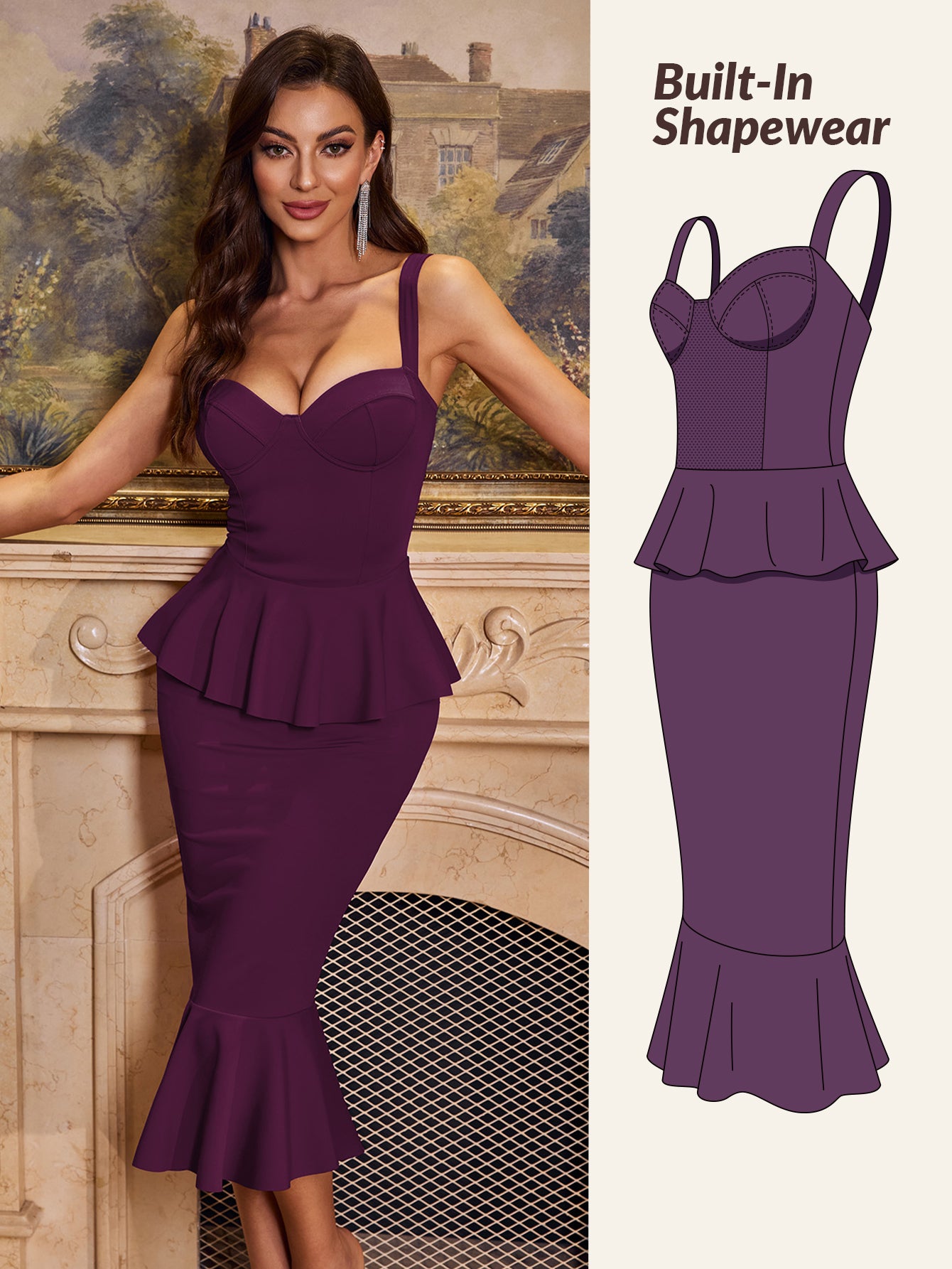 Elegant Sophisticated Fitted Built in Shapewear Dress