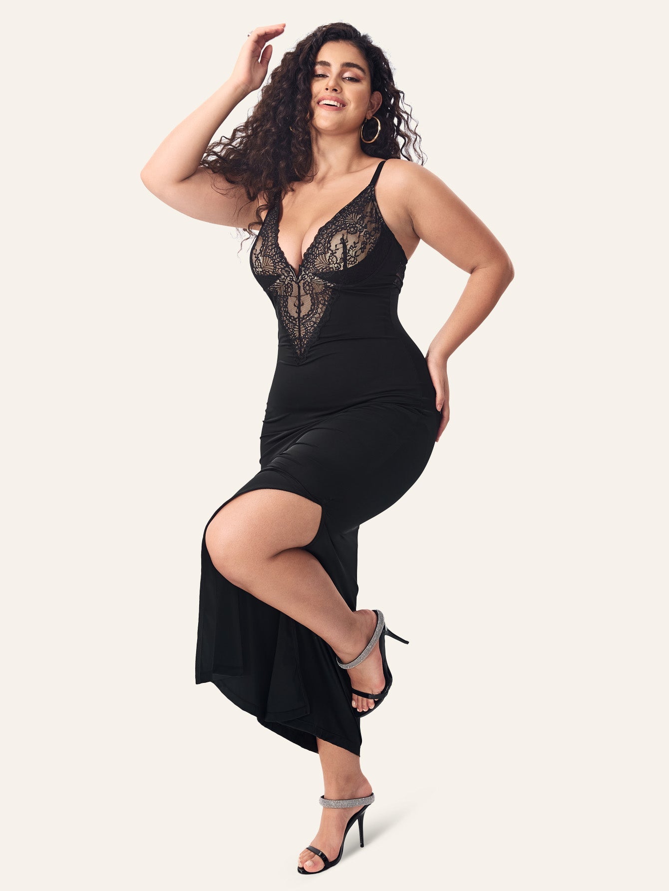 Deep-V Sleeveless Lace Split Mermaid Shapewear Dress