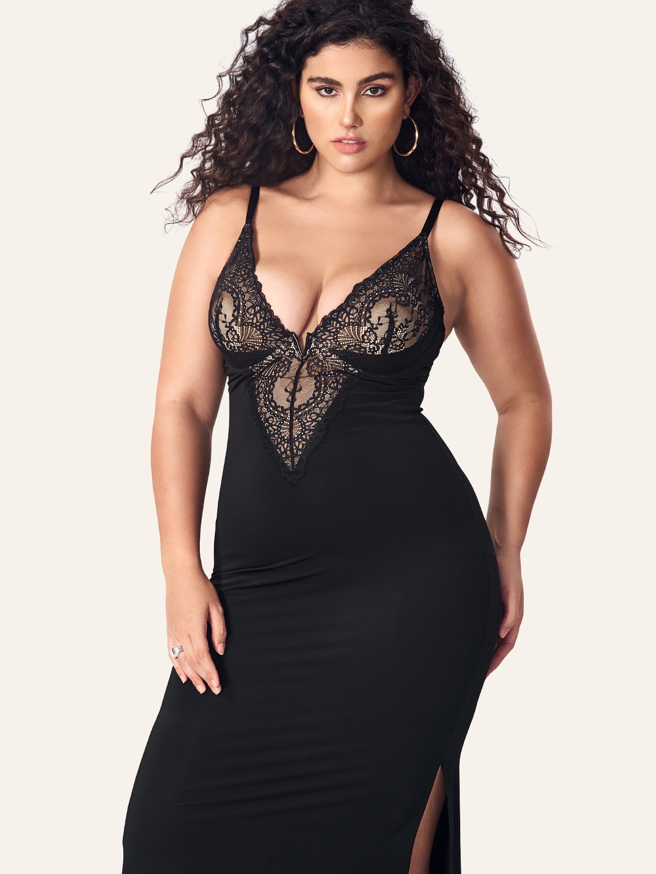 Deep-V Sleeveless Lace Split Mermaid Shapewear Dress