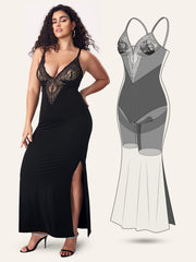 Deep-V Sleeveless Lace Split Mermaid Shapewear Dress