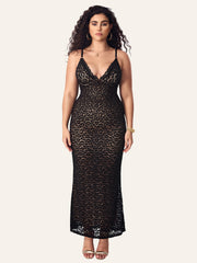 sexy lace maxi leopard shapewear dress