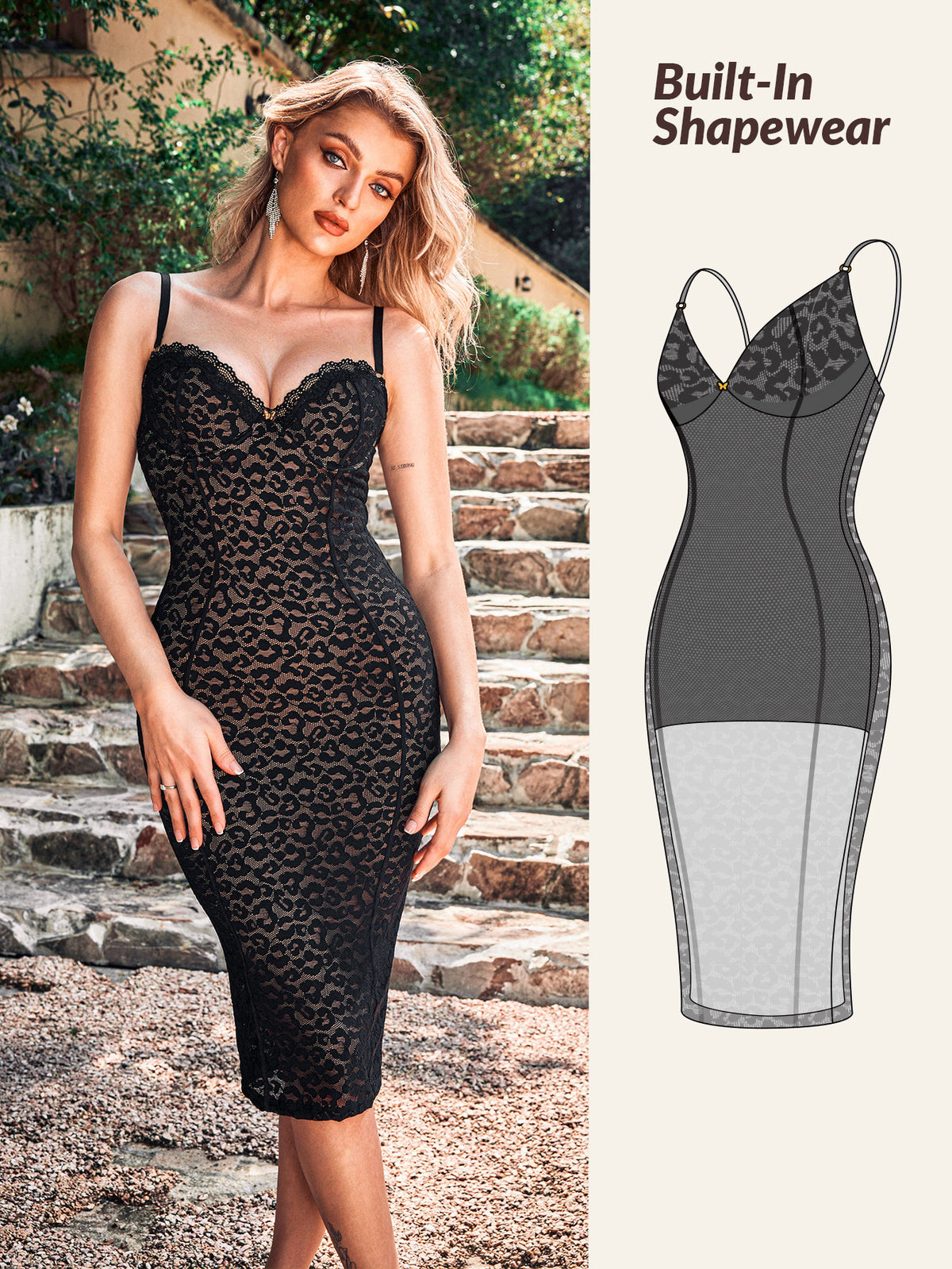 Shapewear Leopard Lace  Dress